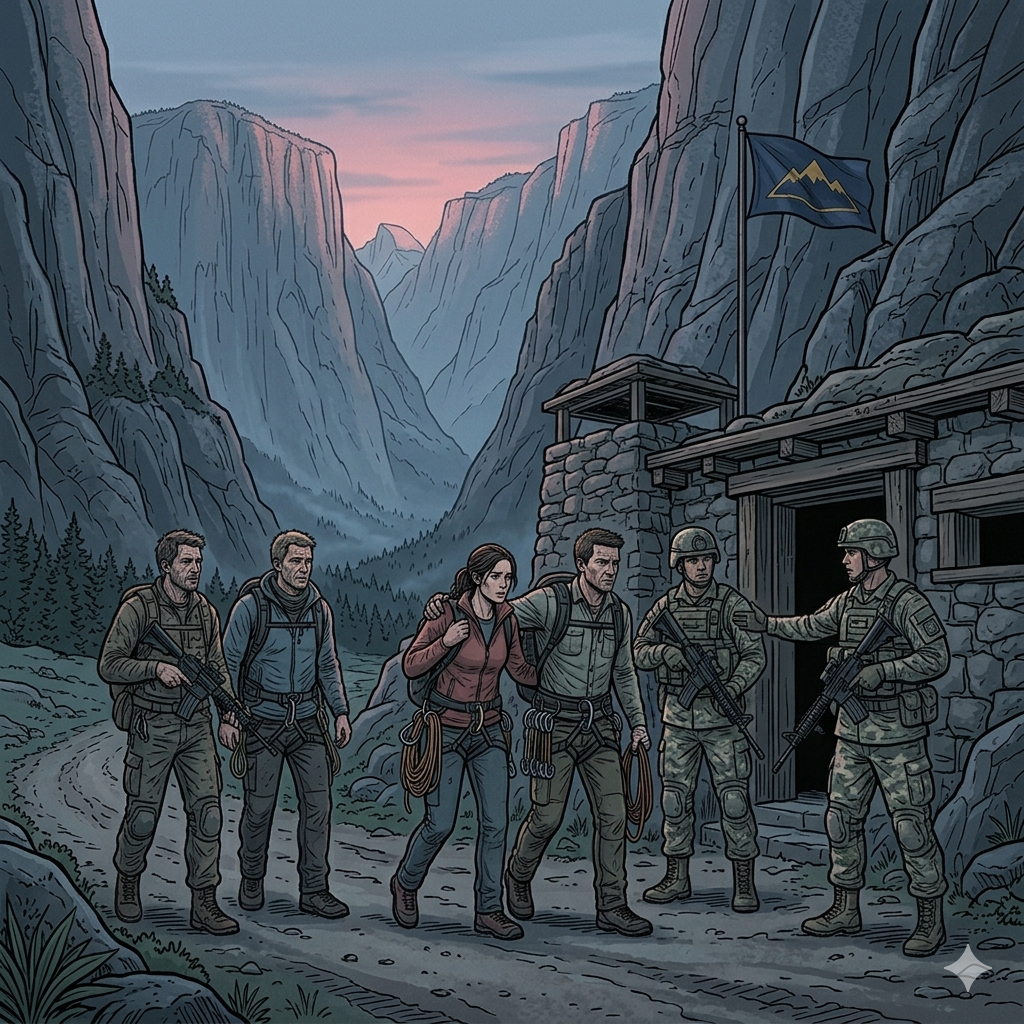 Escaladores llegando a un puesto militar